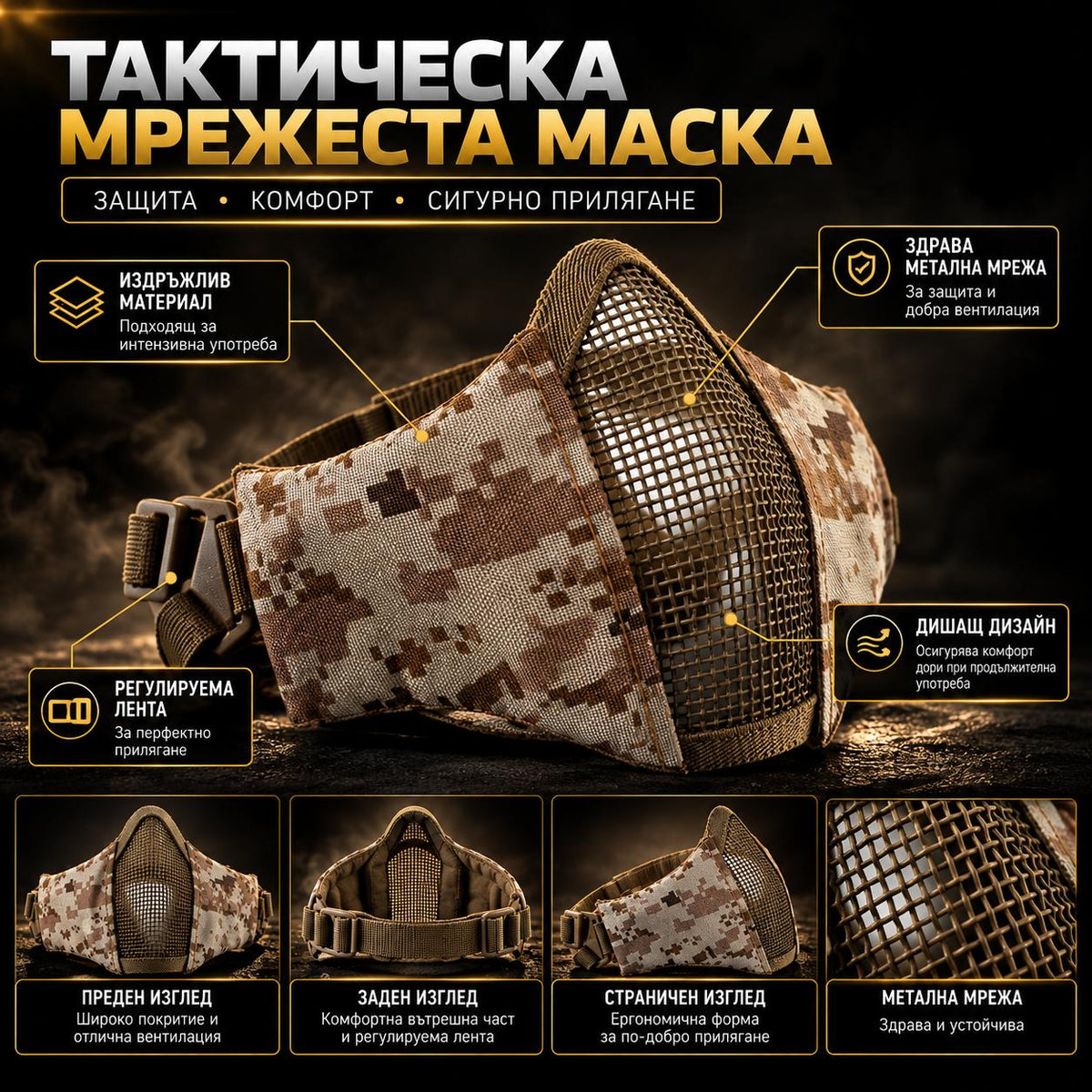 Маска Half Face с метална мрежа