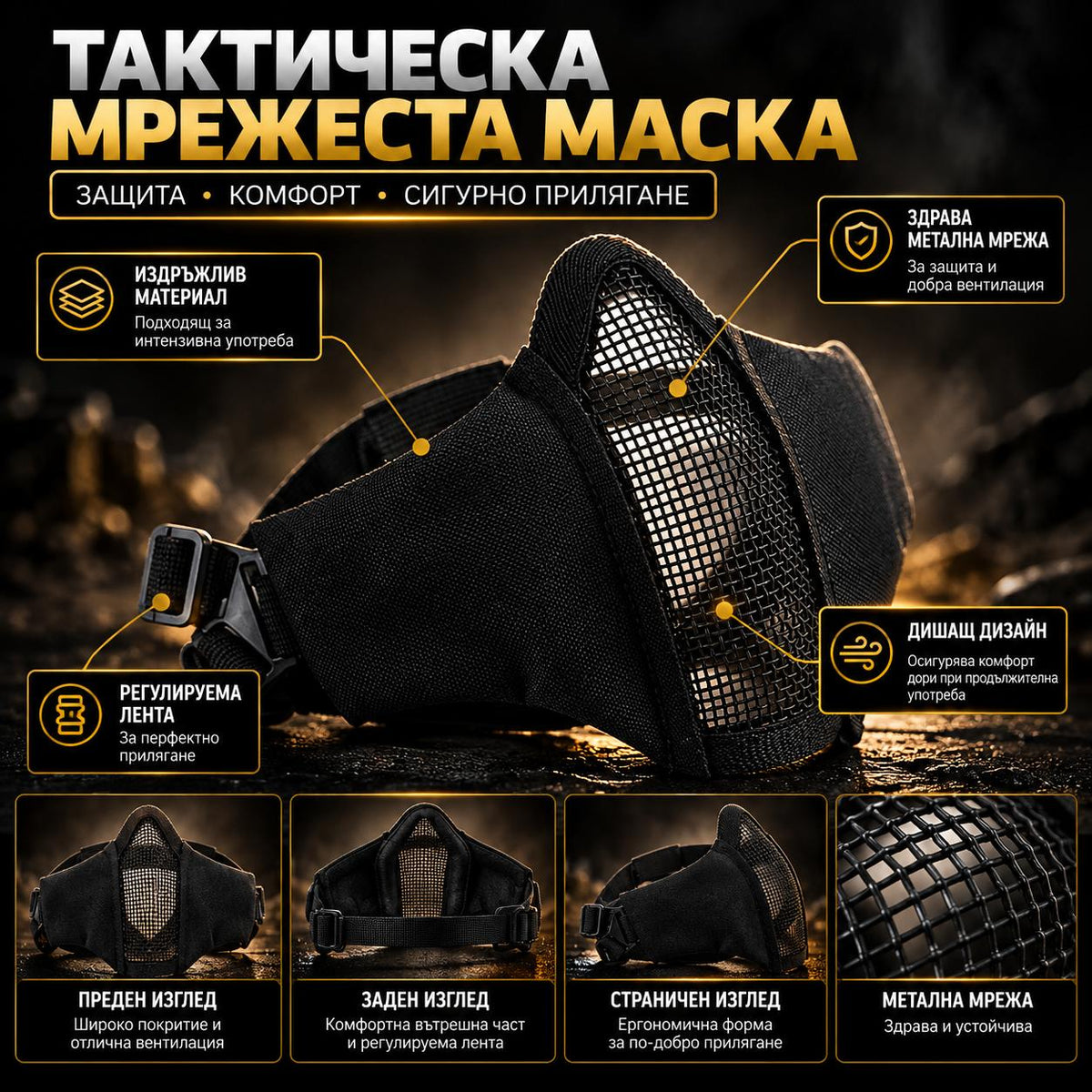 Маска Half Face с метална мрежа
